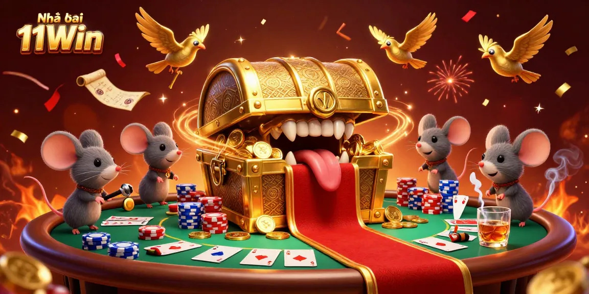 Engage in thrilling gaming at Nhà cái 11Win with a vibrant 3D casino scene filled with adventure.