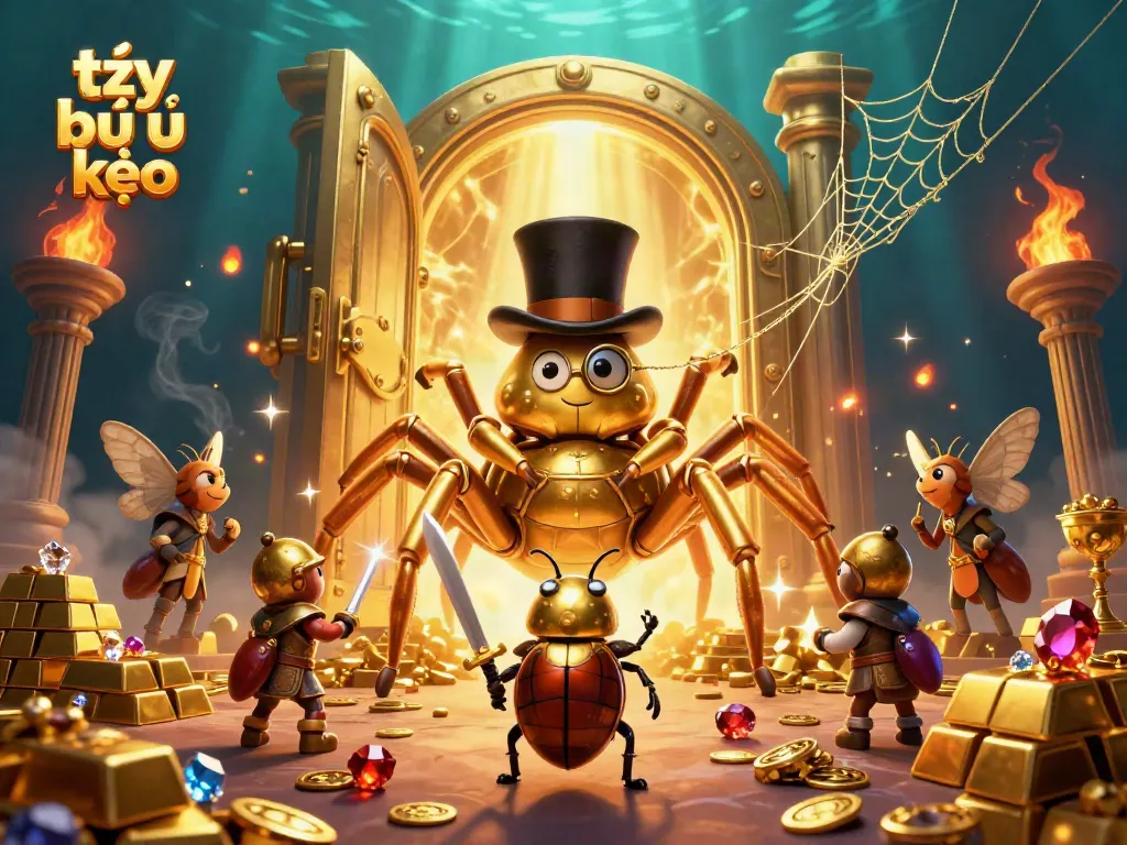 Experience thrilling tỷ lệ kèo in an enchanting casino scene featuring a golden tarantula and a fearless beetle knight.