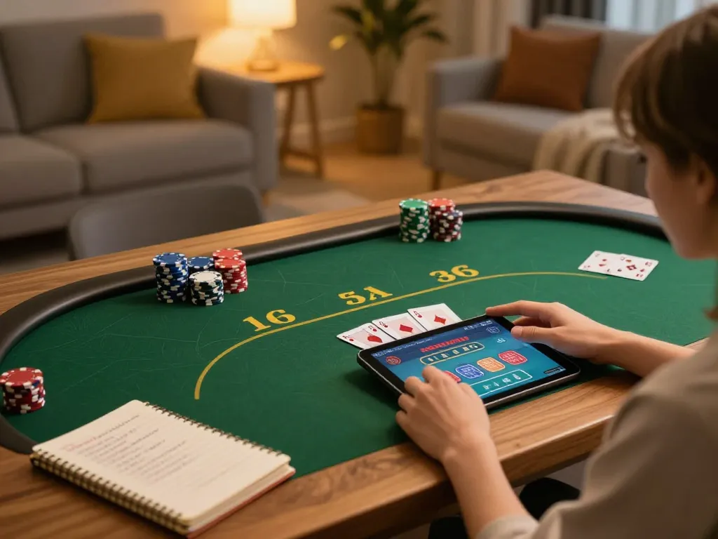 Engaged player experiencing poker at home on XOCDIA88 platform with strategy notes.