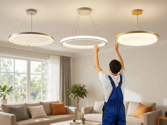 Instalare lustre LED de către un profesionist într-un decor modern.
