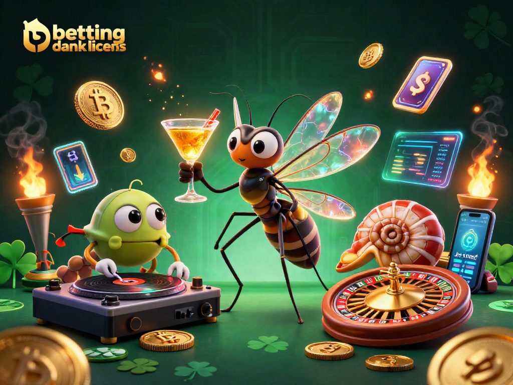 Betting uden dansk licens depicted through an energetic 3D illustration featuring a quirky casino mascot and vibrant game elements.