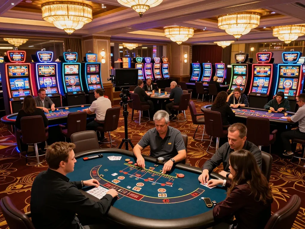 Players enjoying games at Good88 casino, showcasing excitement and luxury atmosphere.