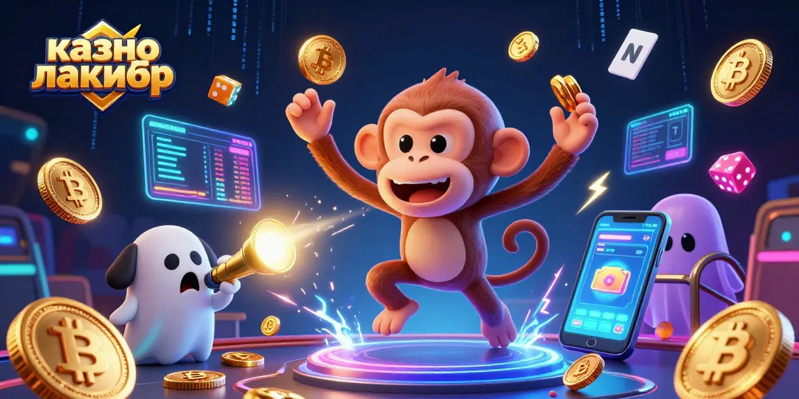 Experience the thrill at казино лакибир with a vibrant 3D illustration of a mischievous monkey and ghost-hunter puppy.