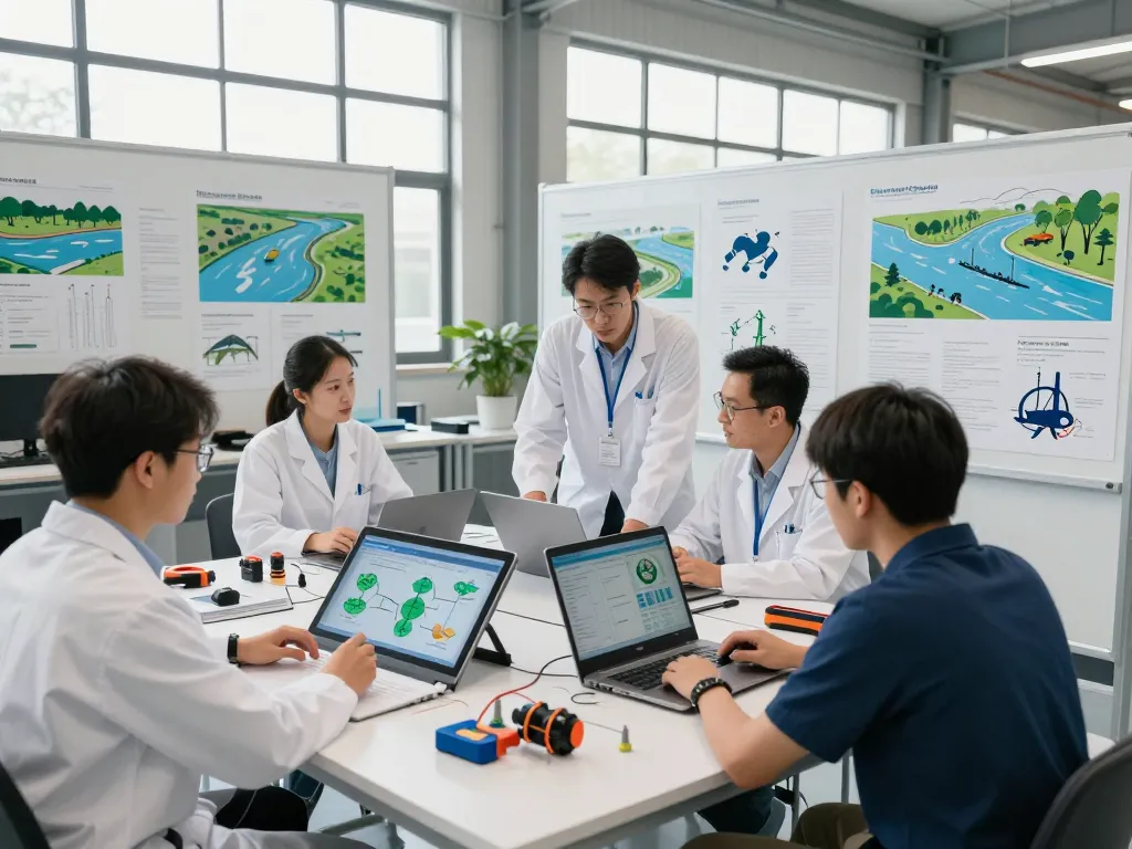 Collaboration in hydropower research using hbet at a modern workspace.