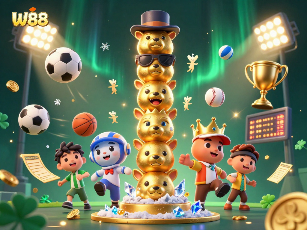 Experience thrilling W88 betting action with animated characters and vibrant sports elements.