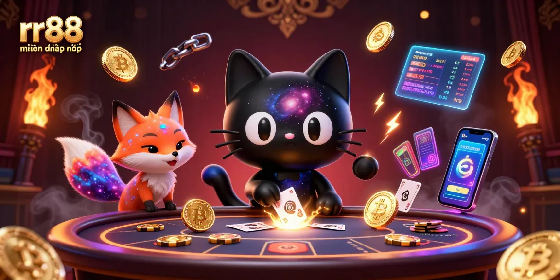 rr88 hiện đang mở invites gamers to win big at the cosmic casino table with a black hole cat.