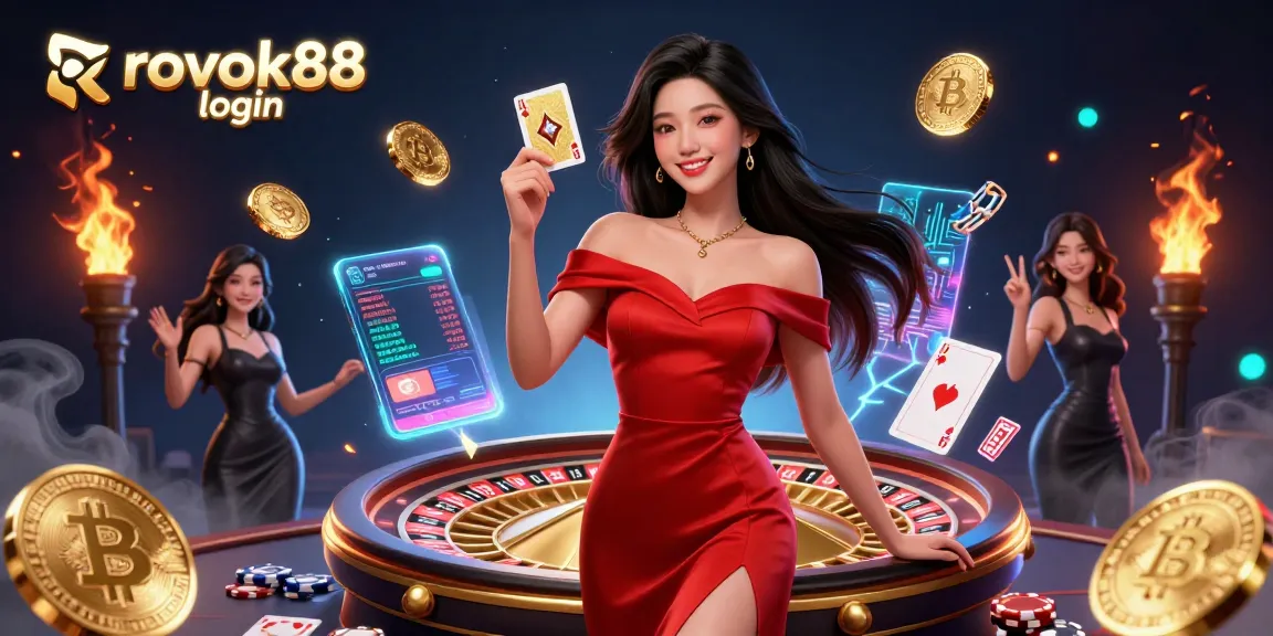 Engage with the rokok88 login experience through vibrant casino imagery and dynamic gaming elements.