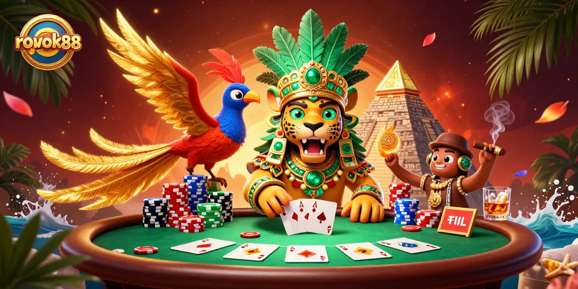 Experience thrilling action at ROKOK88's casino with vibrant poker visuals and iconic symbols.