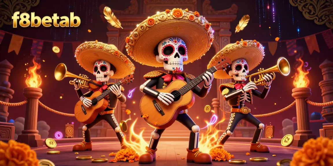 Engage in thrilling gameplay at f8betab with vibrant 3D mariachi characters amidst dynamic gambling elements.